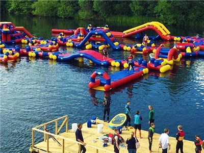OEM Aflex Aqua Adventure Waterpark Game , Red Inflatable Floating Water Park For Sea BY-IWP-017